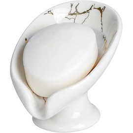 Ceramic Soap Dish Holder,Self Draining Soap Holder, Leaf-Shape Easy Cleaning Soap Dish Tray,Suitable for Bathroom,Kitchen,Shower (White)