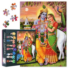 1000 Pieces Puzzles for Adults Jigsaw Puzzle Educational Games - 50x70 cm Lord Radha Krishna Painting Hard Difficult Challenging Diwali gift Ganesha Puzzle