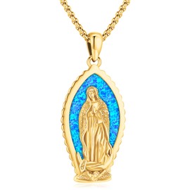Virgin Mary Necklace for Women Men Gold Opal Mother Mary Virgen De Guadalupe Pendant Jewelry