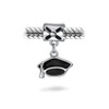 Black Enamel Graduation Cap Dangle Charm Bead .925 Sterling Silver