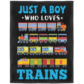 XSMEI Locomotive Blanket, Just A Boy Who Loves Trains Blanket, Soft Warm Cozy Fleece Throw, Gifts for Boys Teens Kids, 50"x60", Black