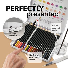 Castle Art Supplies “Portraits” Themed Watercolour Pencils Set | 24 Premium Quality, Selected Vibrant Colours | Draw and Paint at the Same Time | for Adult Artists and Gifting | in Special Tin Box