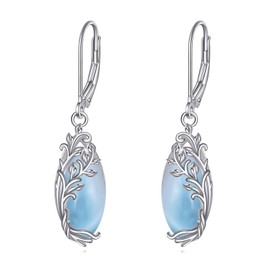 POPLYKE Larimar Tree of Life Teardrop Drop Dangle Earrings Sterling Silver Leverback Earrings Larimar Jewelry Gifts for Women