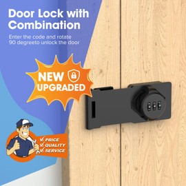 Mechanical Password Rotary Hasp Locks, Cabinet Locks with Combination, Door Security Latch for Small Barn Doors, Cabinets, Gate, Bathroom, Outdoor, Closet, Fence (Black)
