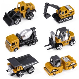 LEAZZLE Construction Site Vehicles Metal Plastic Excavator, Construction Vehicles Toy Car for Children from 2 Years Gifts Included Excavator, Road Scooter, Dumper, Mixer, Bulldozer, Forklift