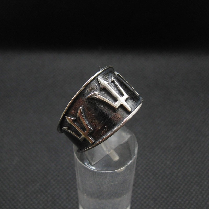 Sterling Silver Ring Band Poseidon Symbol Trident Solid Genuine Hallmarked