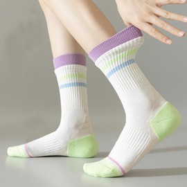 Women's Athletic Crew Socks, 2 Pairs, Mid-Calf Casual Socks (AU, Alpha, One Size, Regular, Regular, Purple + Orange)