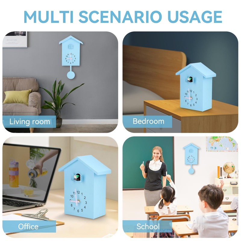 HERCHR Modern Cuckoo Clock, Birdhouse Blue Wall Clock, Cuckoo Clock