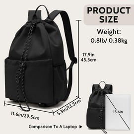 Casual Drawstring Backpack, 22L String Bag Gym Backpacks for Men Women, Water-Resistant Sports Bag Workout Backpack for Beach Swim Hiking Basketball Outdoor Activities Carry Everywhere, Black