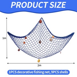 1 Piece Decorative Fishing Net With 9 Pieces Seashells, Background Wall Decoration, Photography Props, Home Decoration, Ocean Theme Decoration