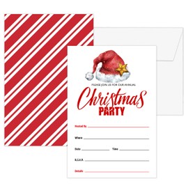 seclate Christmas Party Invitations, 25 Double-Sided Invitation Cards with 25 Envelopes, Santa Hat Invites for Party Decoration Supplies Favors - F03