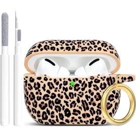 Leopard Silicone Compatible with AirPods Pro 2 Case 2022/2023, Gawnock Soft Case Cover Flexible Compatible with AirPods Pro 2nd Generation Print Cover Women Girls with Keychain - Khaki Leopard/Cheetah