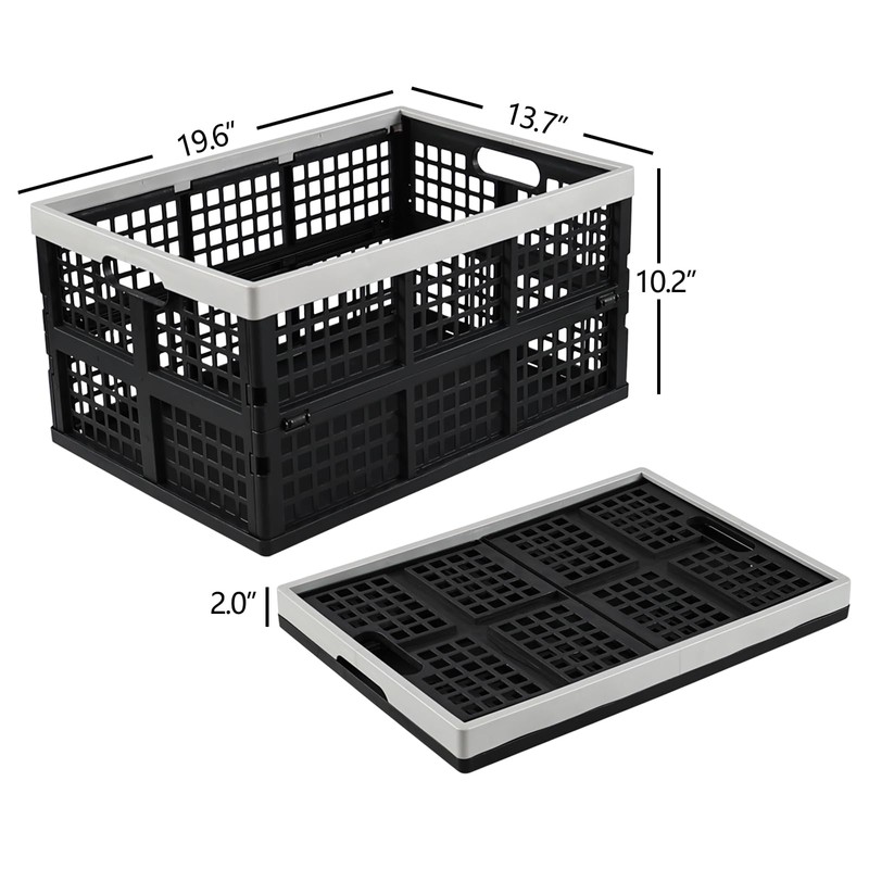 Xyskin 4-Pack 42 L Plastic Rectangular Collapsible Crates, Folding Crates