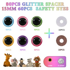 MUCUNNIA 120pcs 15mm Safety Eyes for Amigurumi Glitter Plastic Safety Eyes for Crochet with Washers Craft Crochet Eyes Doll Eyes for Crochet Animals Plush Stuffed Animals DIY Christmas Decorations