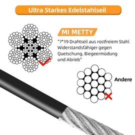 Mi Metty Tie-Out Leads for Dogs, 3/6/9/15 m Chew-proof Dog Leads, Tie Out Cables Yard Lead for Medium to Large Dogs (Black, 20 ft-6 m)