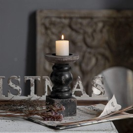 Wooden Black Candle Holder, Decorative Candle Holders for Table, Rustic Pillar Candle Holder, Table Centerpieces for Dining Room, Shabby Chic Candlestick, Home Decor (3.9" x 3.9" x 7.1")