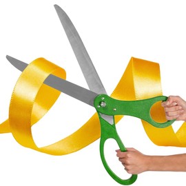 Giant Ribbon Cutting Ceremony Kit - Green 25 Inch big Ribbon Сutting and Gold Satin Ribbon for Business Openings Inaugurations and Special Events