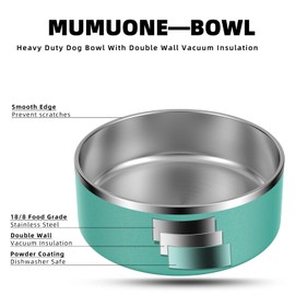 MUMUONE Stainless Steel Dog Bowls for Large Dogs,64 oz Dog Bowls for Food and Water,Double Wall Dog Bowls for Medium Dogs,Aegean
