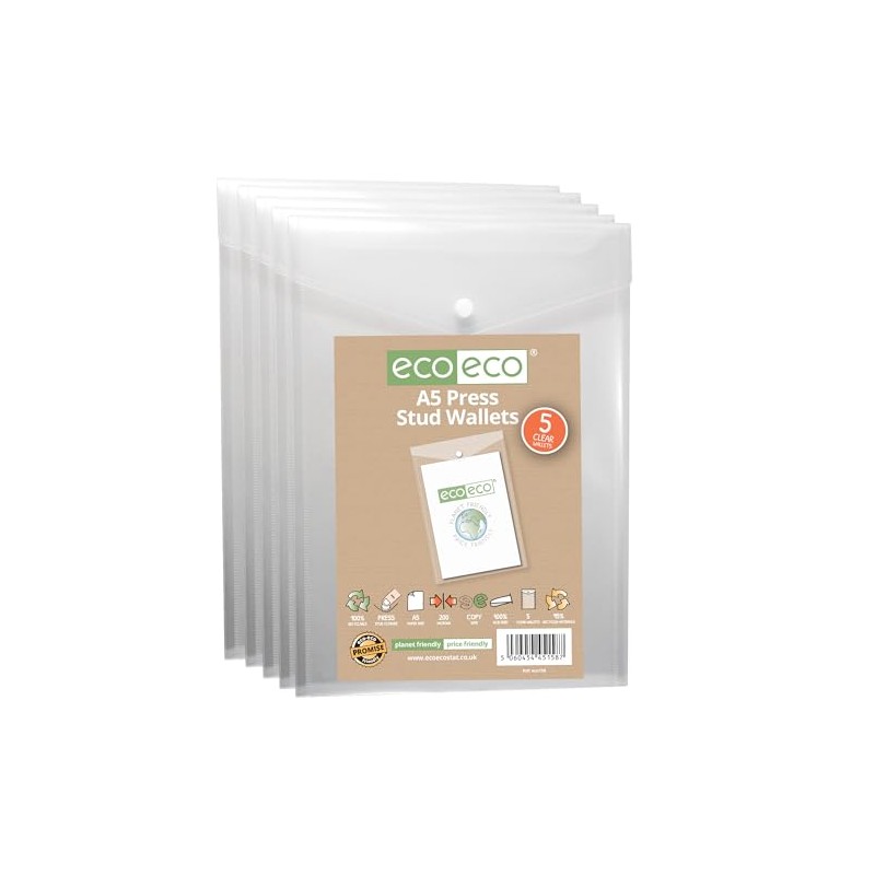 eco-eco A5 50% Recycled Clear Transparent Portrait Press Stud Popper