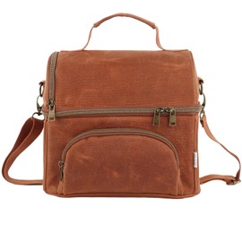 neatlife Mens Lunch Box with 2 XL icepacks,Sturdy Waxed Canvas Insulated Lunch Bag for Adult, Dual Compartment Soft Cooler Bag For Work, Picnic, Travel, Outdoors (10.5L) 10"x7"x9.5" (Rustic brown)