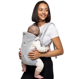 BABYGO® AirMesh™ Baby Carrier with Built-in Dribble Bib | from 0 to 18 Months | Adjustable, Lightweight and Breathable AirMesh™ Technology | Grey