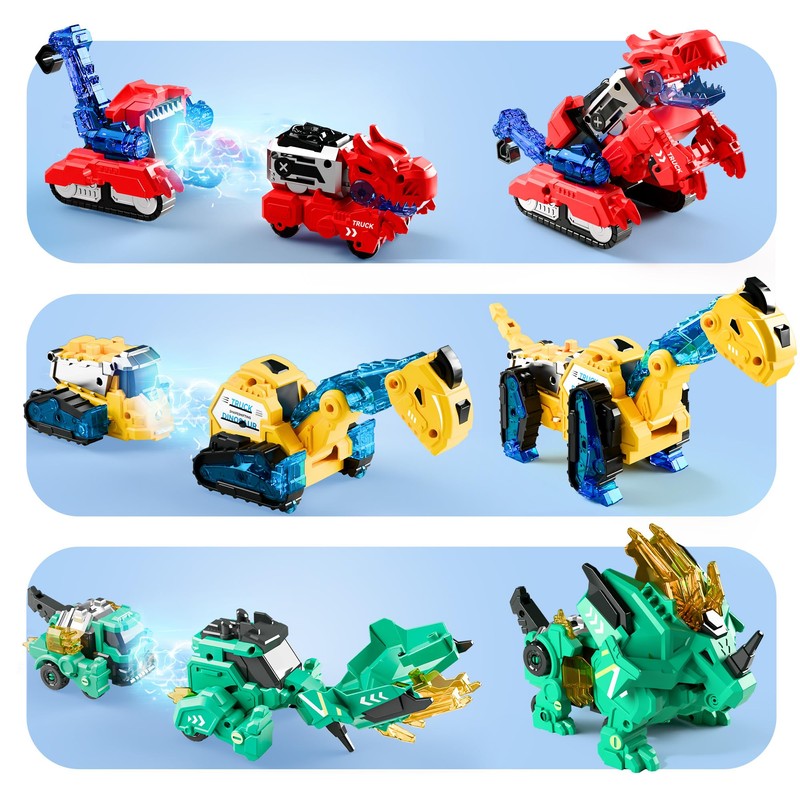 iPlay, iLearn Kids Dinosaur Transforme Robot Toy, Magnetic Construction Trucks