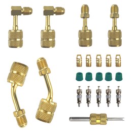 NEKPOKKA R410A Adapter Kit Refrigerant Connector Charging Vacuum Port Adapter Converter, 5/16 to 1/4 Coupler R410A Refrigerant Hose Adapter Connector Valve core Remover