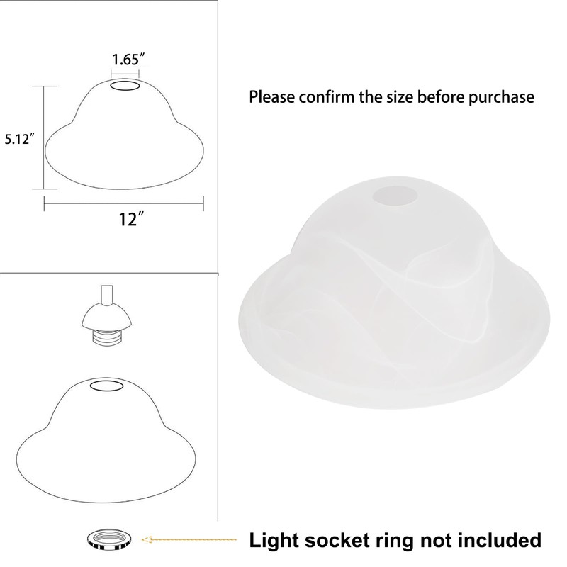 SHENGQINGTOP 12"D Alabaster Glass Domed Shade with 1.65" Opening, Pendant