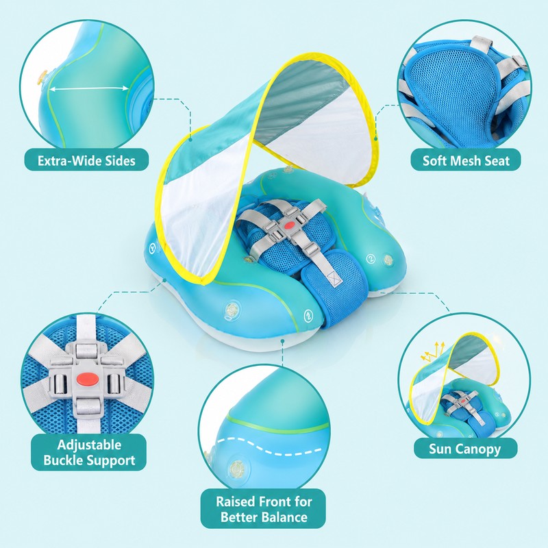 Inflatable Baby Pool Float with Canopy – Wide PVC Infant