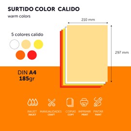 Colourful Cardboard Boxes A4, Coloured Sheets A4 for Crafts, Education, Home, Art or Office, Coloured Cardboard Boxes A4 Warm Colours - Ofituria (50 Sheets, Warm Assortment)