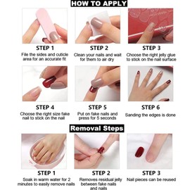 RUNRAYAY French False Nails in Red and White, Press On Nails with Wave Line Pattern, Long Stick On Nails, False Nails Art Kit for Women Girls 24 Pieces