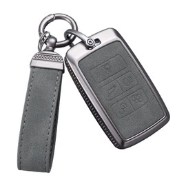 YO&YOYE for Land Rover Key Fob Cover with Keychain Leather Key Case Protector Compatible with Land Rover Vogue Range Discovery Rover Sport (Model2, Grey)
