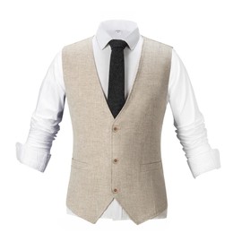 Tuikayoo Men's Summer Linen Vest Suit Waistcoat Casual Vest Regular Fit(Black,XL)