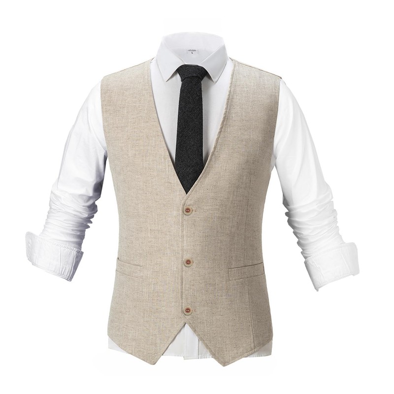 Tuikayoo Men's Summer Linen Vest Suit Waistcoat Casual Vest Regular