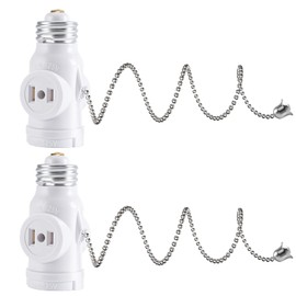 DiCUNO 1 Light Dual Socket E26 Socket + 2 Outlet with Chain, White, Set of 2