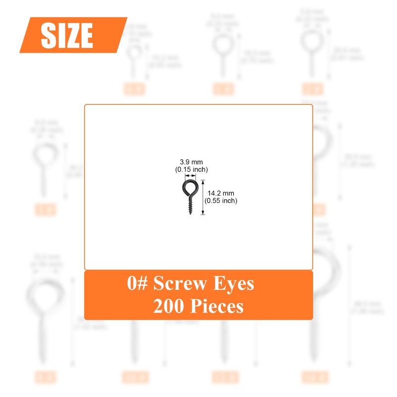 HELIFOUNER 200 Black Zinc Plated Steel Screw Eyes
