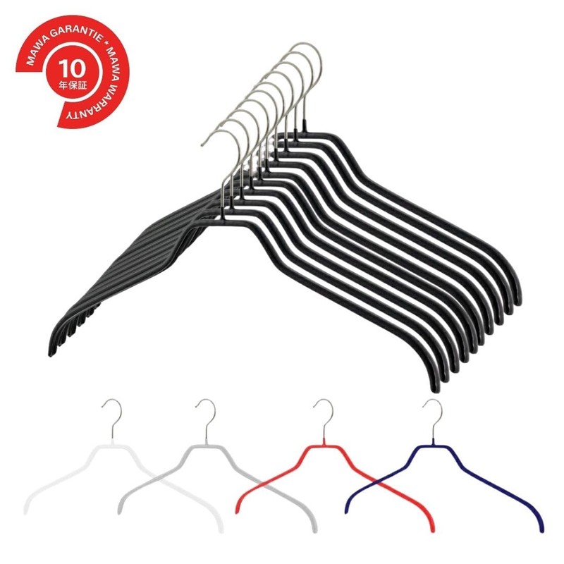 MAWA Germany's Non-Slip Hanger Silhouette 45F, Set of 10, Black,