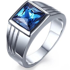 Jude Jewelers Stainless Steel Square Cut Blue Gemstone Ring (Blue, 6)