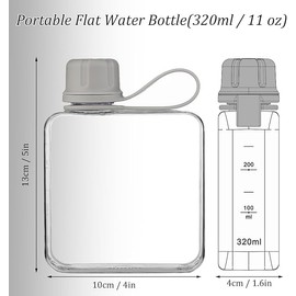 yesSMI 1Pc Slim Square Travel Water Bottle, Flat Drink Cup, Tritan Transparent Flat Water Bottle, Small Water Bottle, Slim Square Bottle, Water Flask, 320ml, Grey