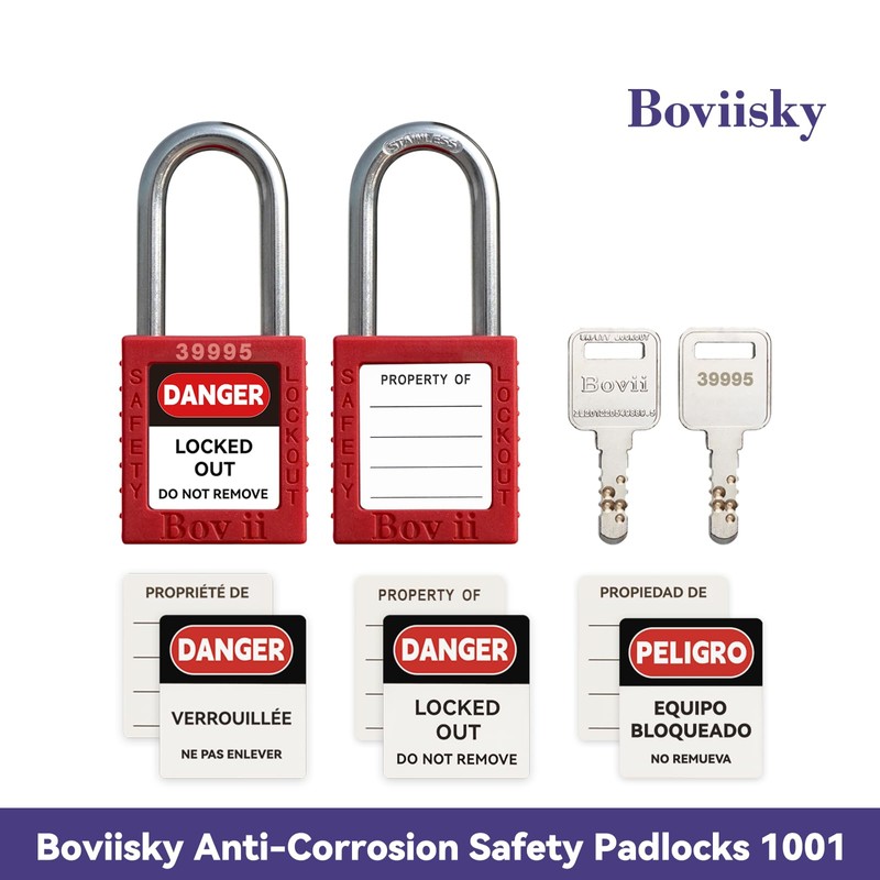 Boviisky Lockout Tagout Kit with Red Safety Padlocks, Hasps Set,