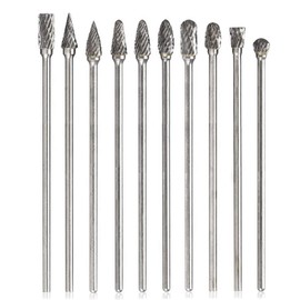 Mesee 10 Piece Rotary Burr Set, Tungsten Steel Burr, Rasp Set, Carbide Burr, Woodworking Grinding Head, Rotary Tool Tungsten Steel Grinder for Carving, Engraving, Drilling, 100 mm