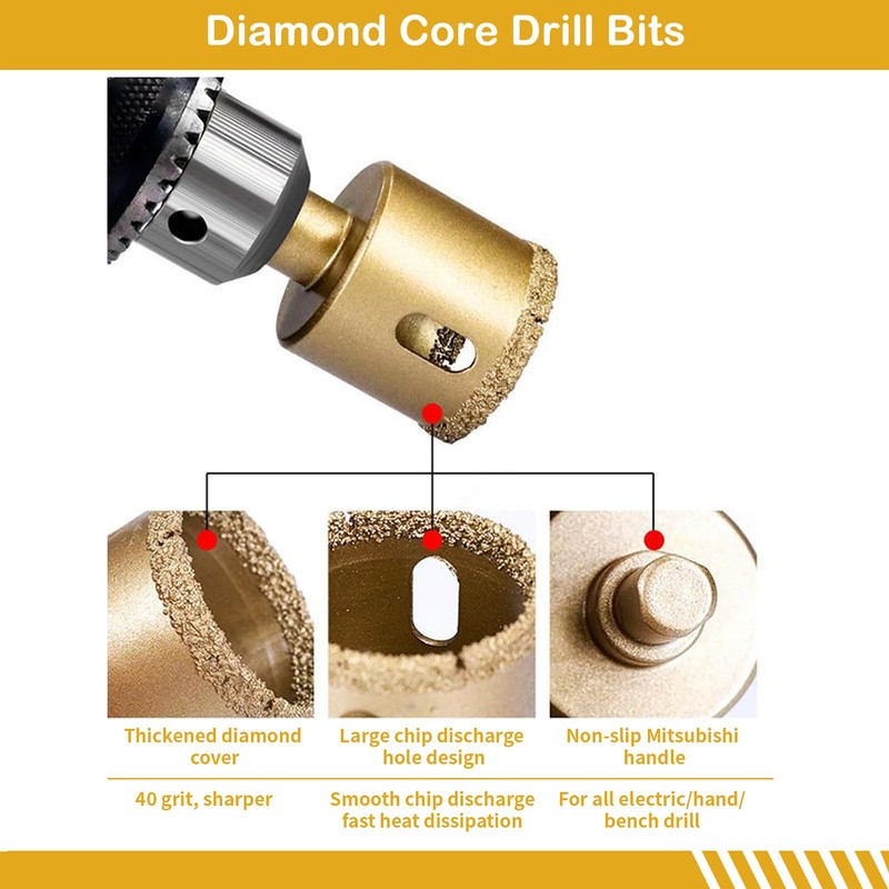 MORESUPERHARD Diamond Core Drill Bits Set 12Pcs,Vacuum Brazed Diamond Hole