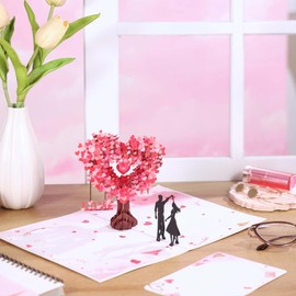 3D Heart-shaped tree stereo greeting card with Envelope - Handcrafted Pop Up Design Romantic Greeting Card for Anniversary, Wedding, Valentine's Day，20x15cm