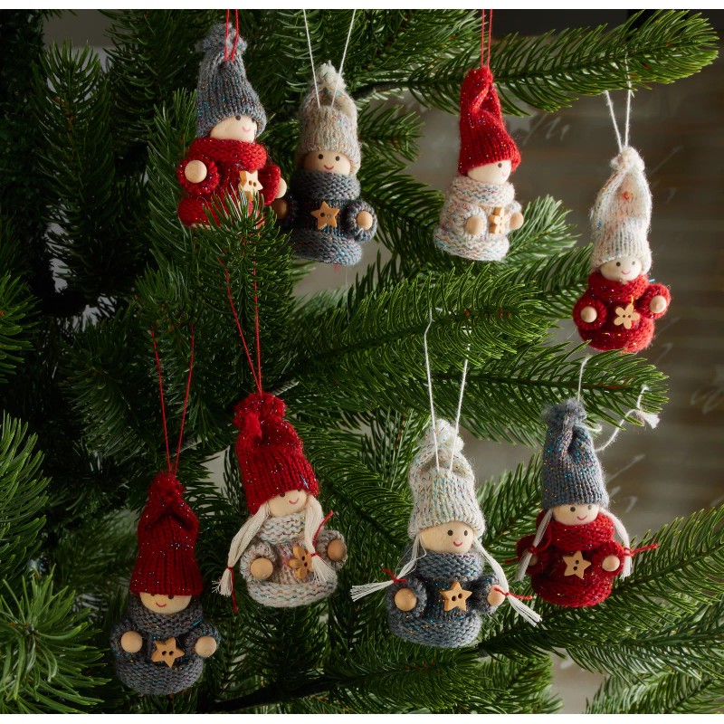 BRUBAKER 10-Piece Set Christmas Dolls - Wood/Knit - 3.2 Inches