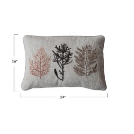 Creative Co-Op Cotton Blend Printed Lumbar Pillow with Botanicals and Embroidery, Multicolor