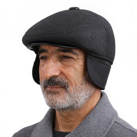 Men's Winter Flat Cap with Ear Flaps Thicker Warm Newsboy Hat Beret Hat Windproof Woolen Ivy Caps Winter Classic Peaked Cap Driving Cap Hunting Flat Hats Duckbill Hat Outdoor Sport Hat for Elderly