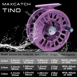 Maximumcatch Tino Fly Reel Purple/Black in 3/4, 5/6, 7/8wt, and Fly Fishing Reel with Lines (Purple (with Lines), 5-6 WT)