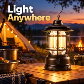 Rechargeable Camping Lantern – Stepless Dimming COB Portable LED Light for Camping, Hiking, Fishing & Emergency Power Outages
