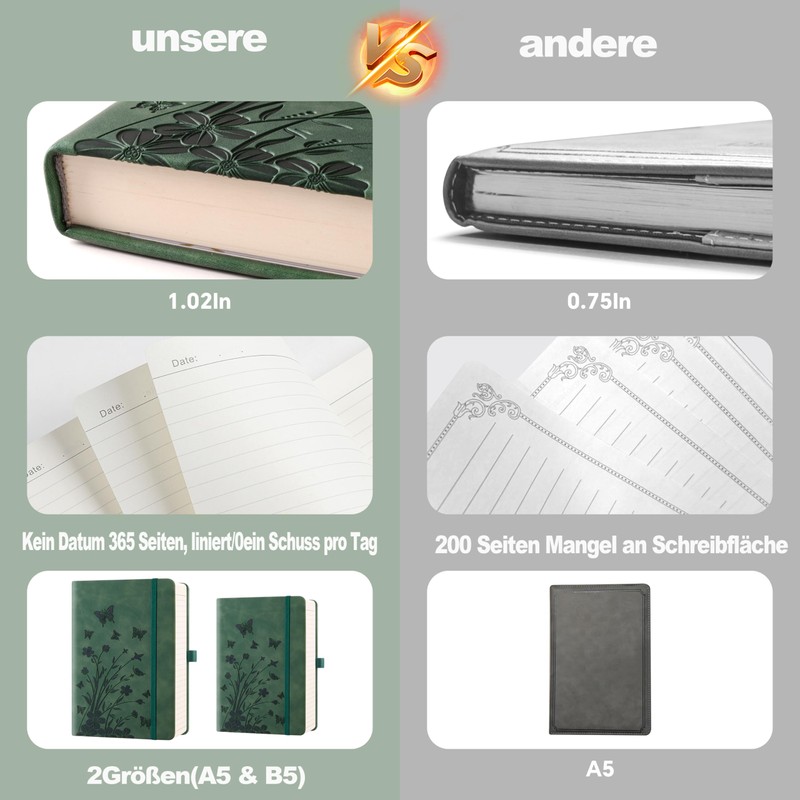 HwxBen Ruled Notebook - 365 Pages PU Leather Journal for