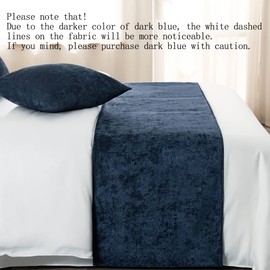 AMBERIS Bed Runner Dark Blue, Chenille Soft No Fading Modern Bed Scarf